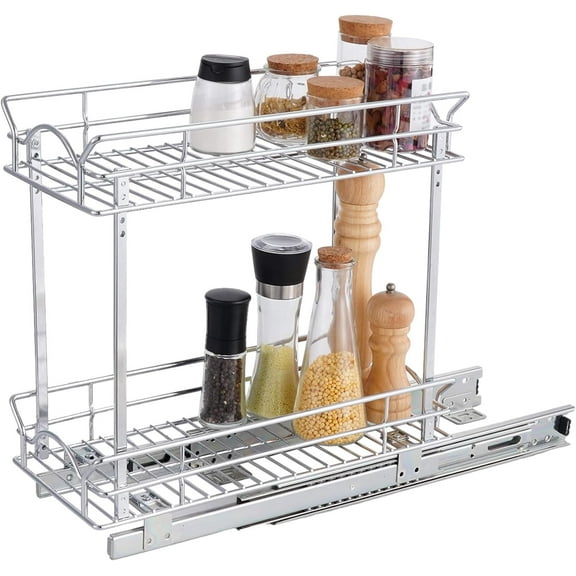 OCG 2 Tier Pull Out Slim Cabinet Organizer and Storage for Narrow Cabinet 5" W x 21" D x 16.2"H