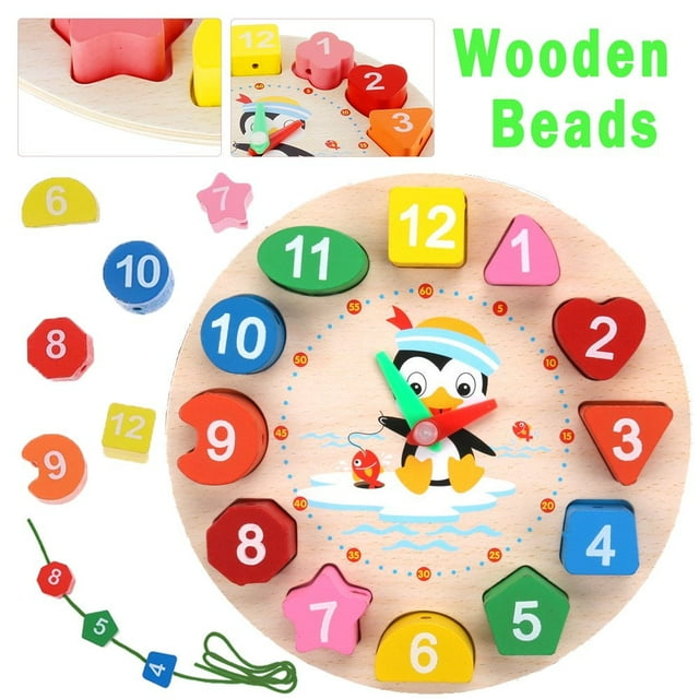 Wooden Shape Color Sorting Clock Toy Number Blocks Puzzle Stacking Sorter Jigsaw Early Learning Educational Toy for Kid