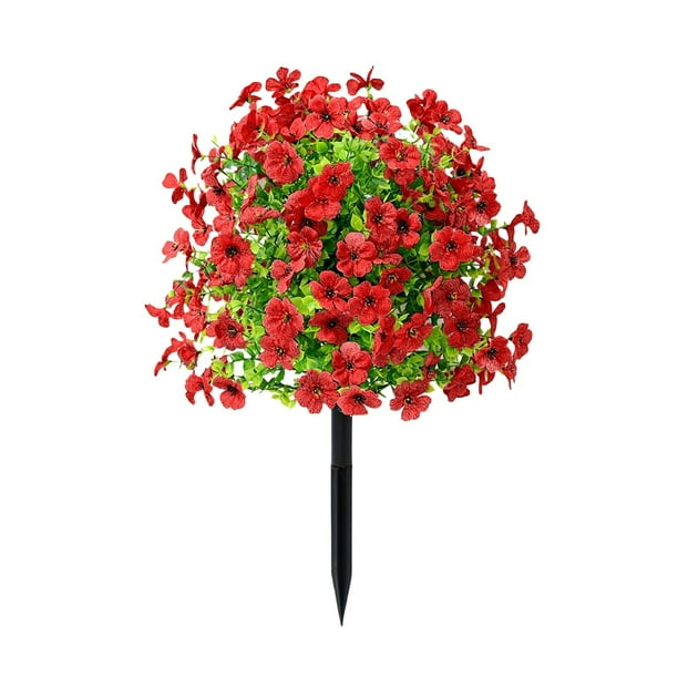 Flores artificiales rojas con estacas para el suelo, decoración de jardín