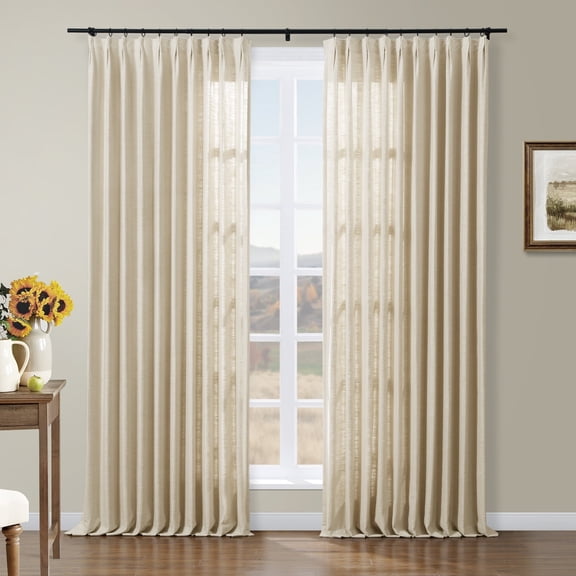 TWOPAGES 52 W X 108 L Inch Length Curtain Pinch Pleated Header Light Filtering Drape Linen Blend Drapery for Bedroom, 1 Panel, Sand Beige