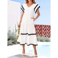 thumbnail image 3 of Womens 2025 Summer Casual Midi Dresses V Neck Flutter Short Sleeve Ruffle Tiered A Line Flowy Beach Long Dress White XXL, 3 of 8