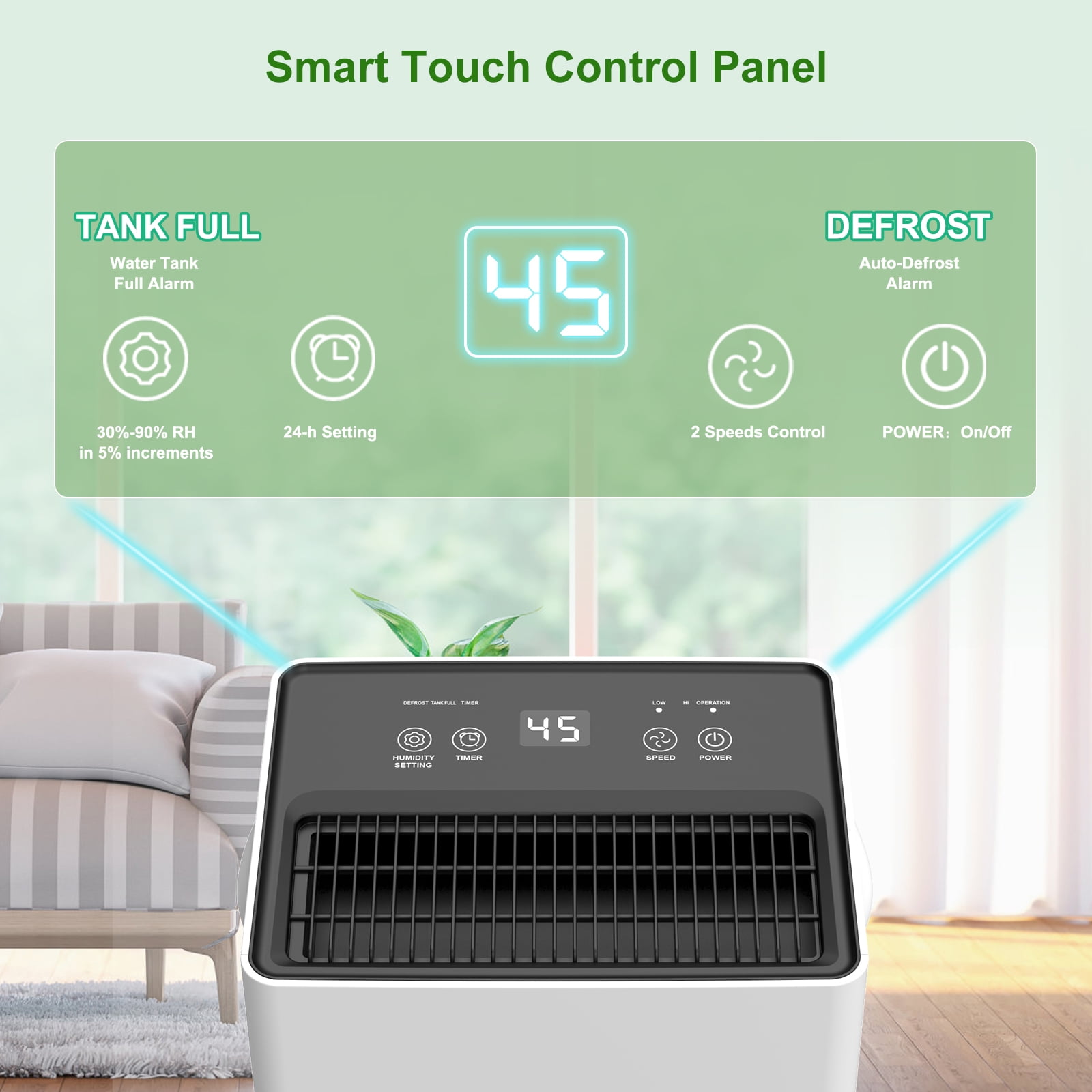 Airfire 4500 Sq. ft Max 70 Pints Dehumidifier for Basement, Dehumidifiers with Drain Hose for Home Bedroom Bathroom Large Room, Auto Defrost& Drain, 24H Timer, 1.59 gal Water Tank, Dry Clothes