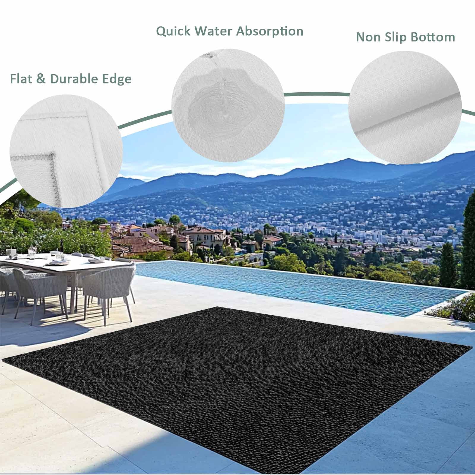 Fsddascl Solid Black Outdoor Rug for Patio/Deck/Porch, Non-Slip Large Area Rug 5 x 8 Ft, Retro Minimalism Abstract Denim Texture Indoor Outdoor Rugs Washable Area Rugs, Reversible Camping Rug Carpet