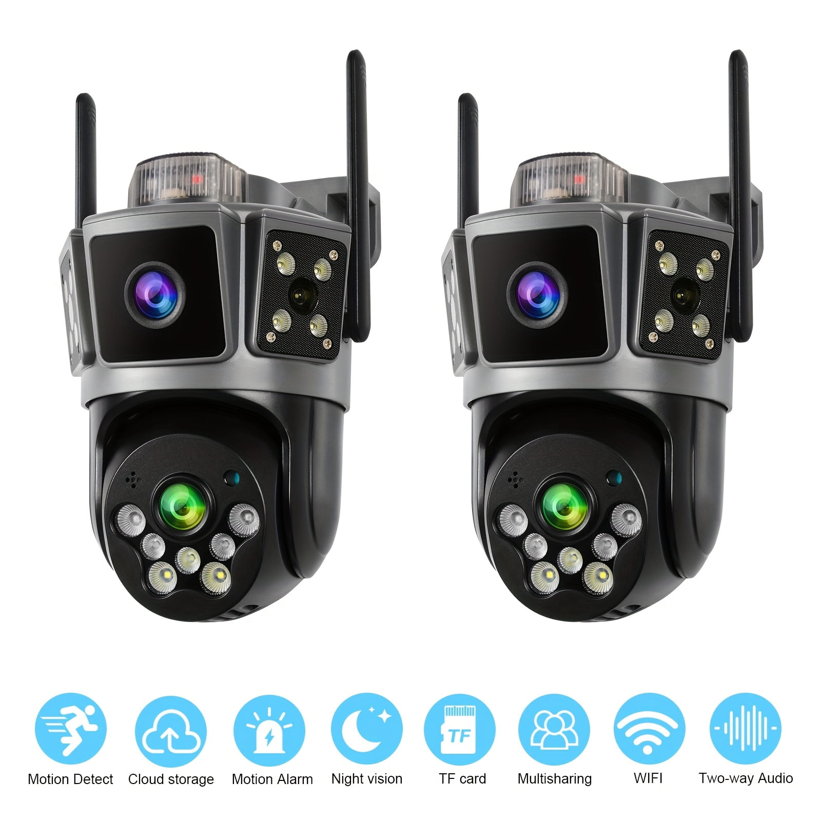 2Pcs Dual-Lens 2K Wireless Security Camera, 355° Pan-Tilt Rotation, Wired RJ45 & WiFi, Color Night Vision, AI Home Monitoring Camera