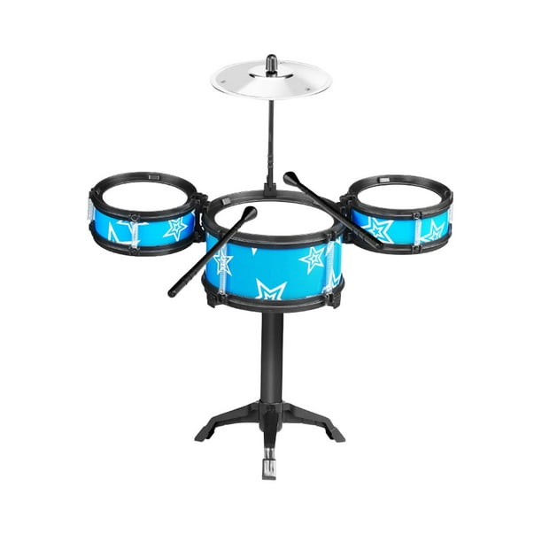 Batería infantil, batería educativa para niños pequeños, instrumento musical de fácil montaje. 3 pads de batería azules