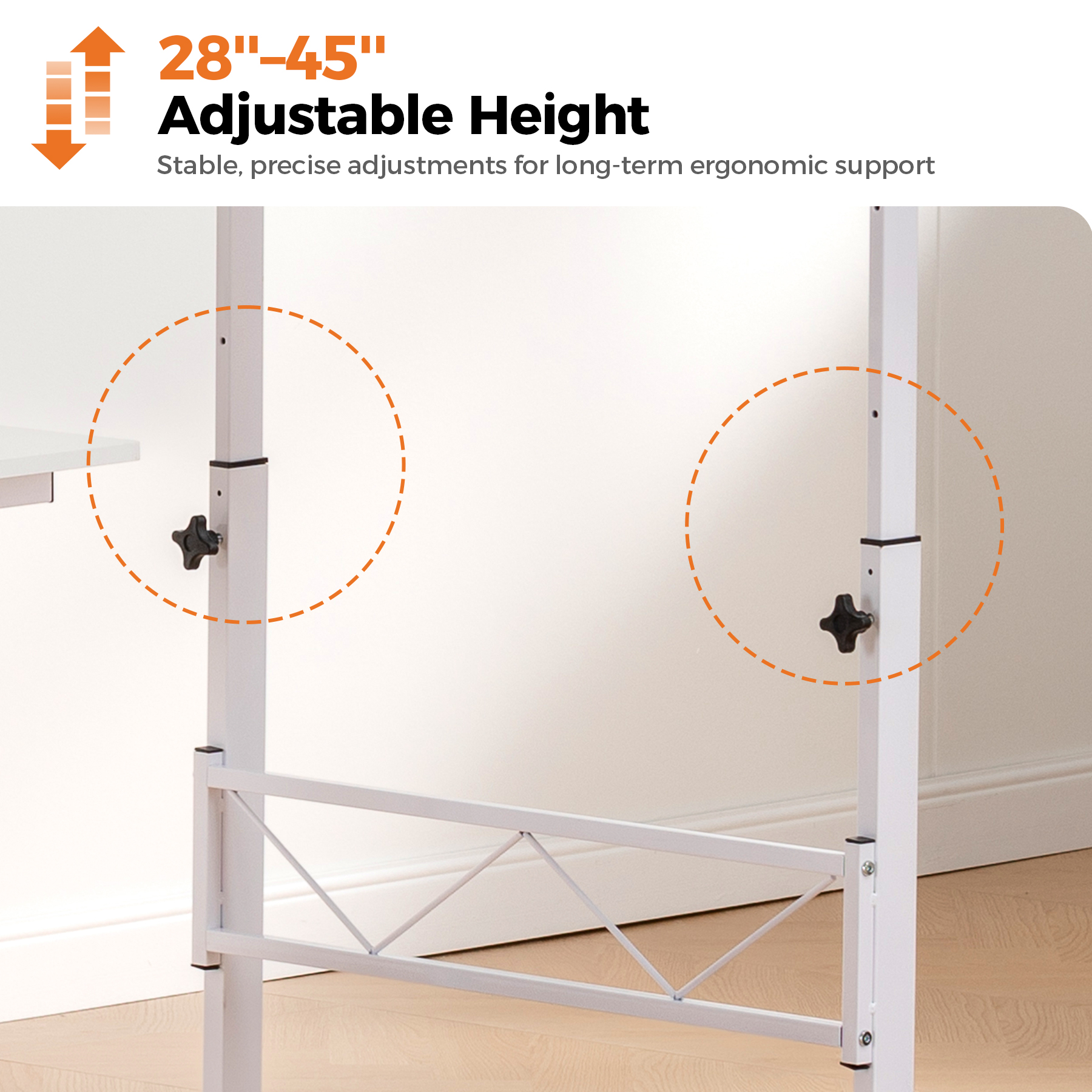EXRACING Adjustable Standing Desk, 32" Portable Rolling Laptop Table with Wheels, Small Sit-Stand Computer Workstation，White