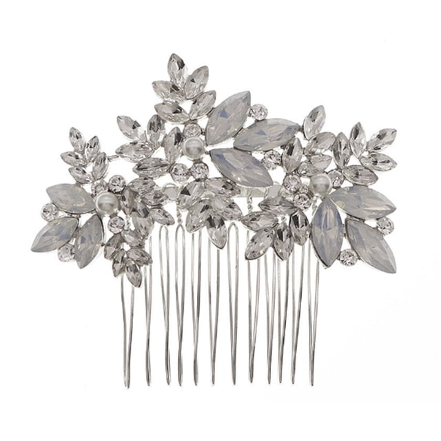 FRCOLOR Bride Hairpin Bridal Side Comb Floral Wedding Hair Comb Clip Rhinestone Wedding Hairpin,3.15"X2.76"X0.39"