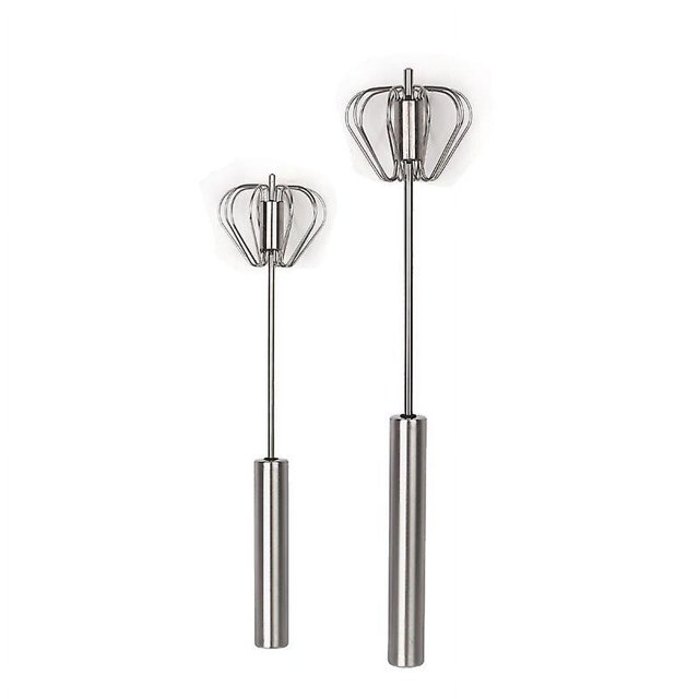 Batidor semiautomático de 3 piezas, batidor de huevos de acero inoxidable, batidor multifuncional, plateado, 24,6*6 cm