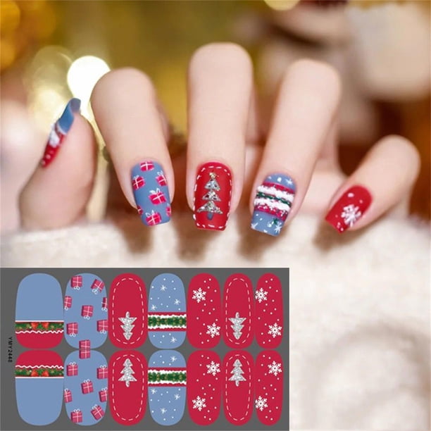 Xihbxyly Pegatinas Navideñas para Uñas, Calcomanías Autoadhesivas de Copos de Nieve, Lindos Diseños de Papá Noel, Arte de Uñas Duradero para Fiestas Navideñas, Regalo Perfecto para Mujeres.