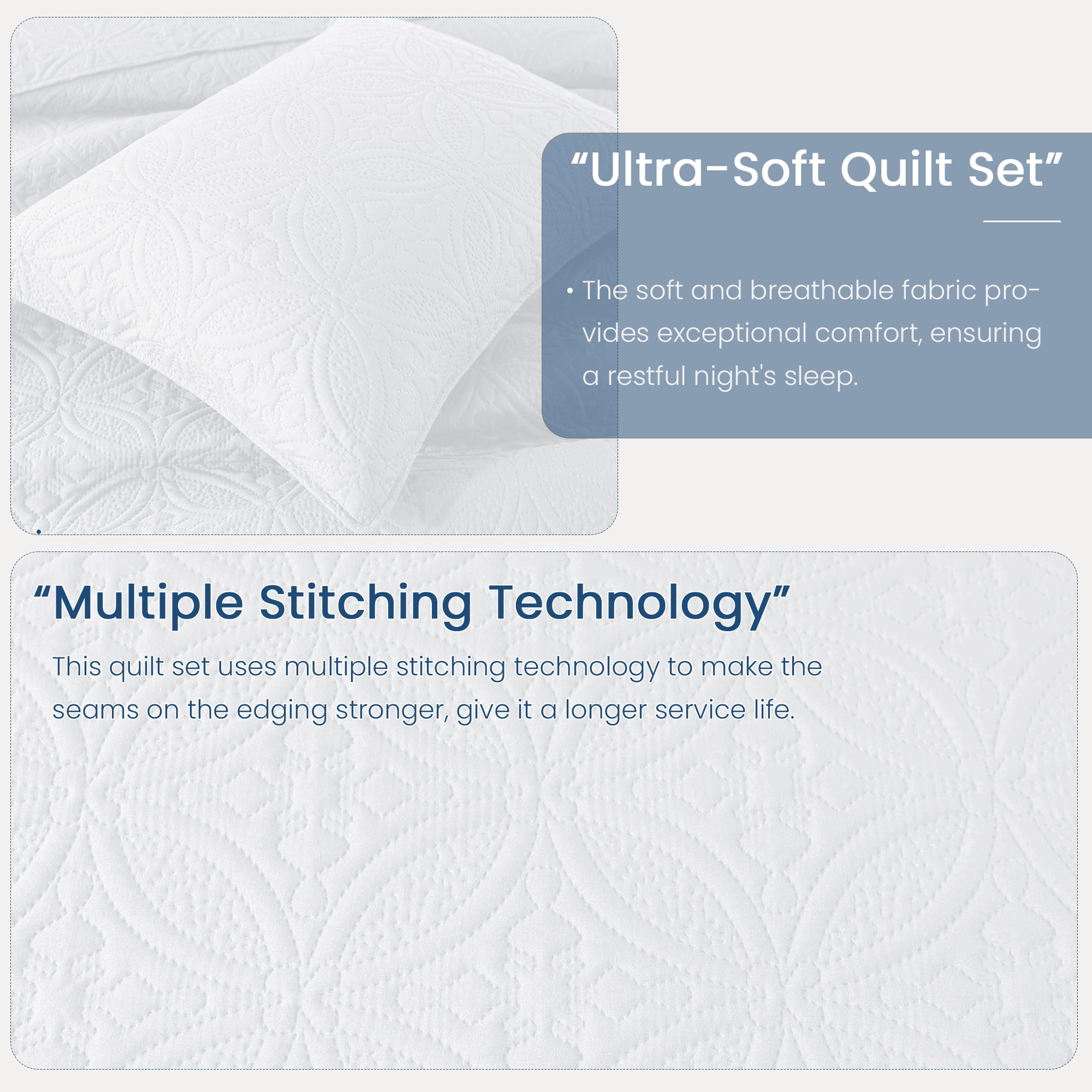 Quilt Set Queen Size - Lightweight Quilts Summer Bedspreads for All Season 3 Piece (1 Quilt, 2 Pillow Shams) - White