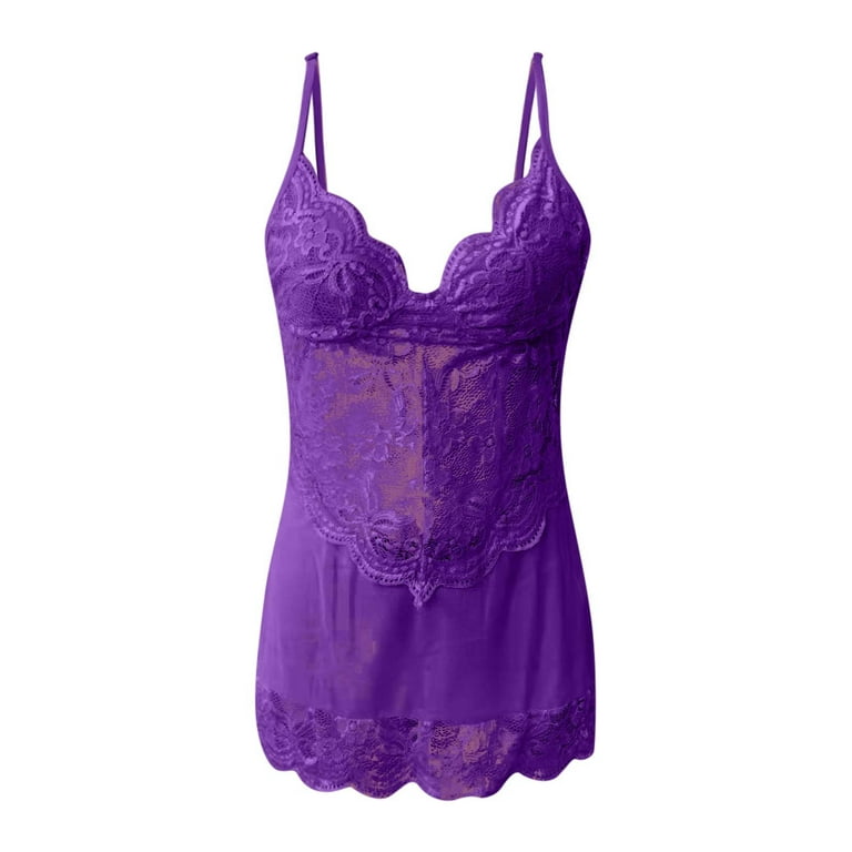 Zuwimk Lingerie For Women,Women Negligees Lingerie Lace Chemise Exotic Mesh  Nightgowns Purple,M