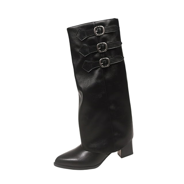 Womens Winter Boots Fashionable Casual Versatile Metal Buckle Boots Fall and Winter Style