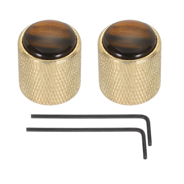 Uxcell Guitar Bass Dome Knobs Amber Top 6mm Gold Metal Volume Tone Control with Inner Hexagon Spanner 2 Pack