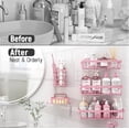 thumbnail image 4 of Estante organizador de ducha (paquete de 5), cesta adhesiva de pared para baño, soporte para champú de acero inoxidable, juego de decoración para baño femenino, color rosa, 4 of 5