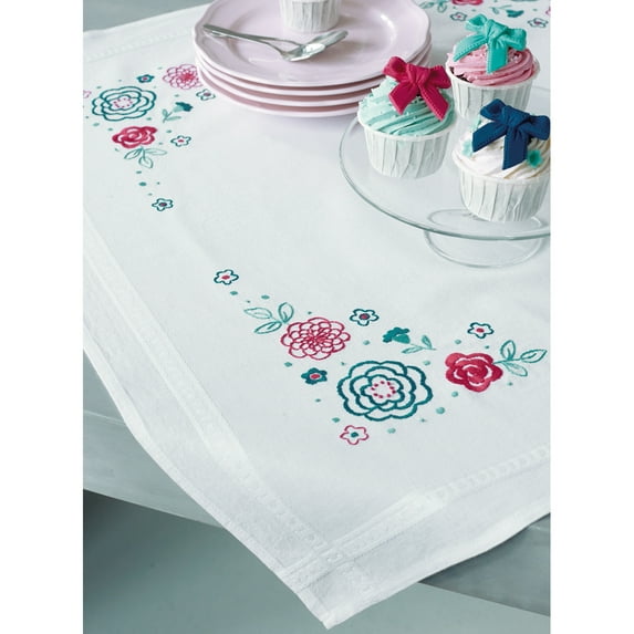 Modern Flowers Tablecloth Stamped Embroidery Kit-32"X32"