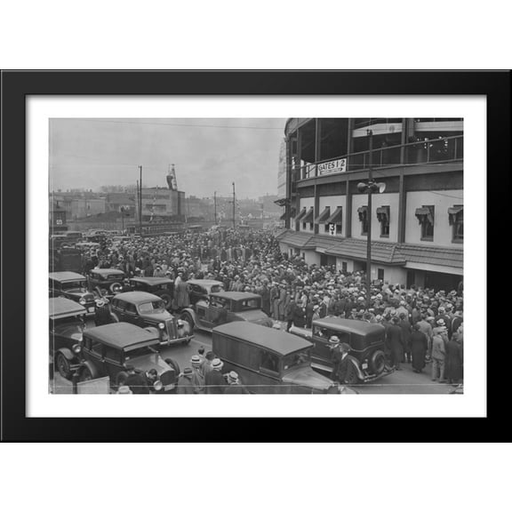 Wrigley Field Vintage 40x28 Large Black Wood Framed Print Art - Home of the Chicago Cubs