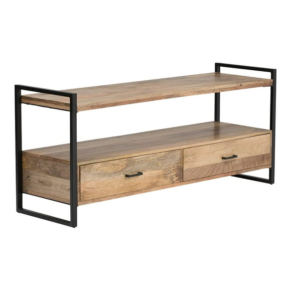 Simpli Home Riverside TV Media Stand - Cabinet unit - for TV / AV System - metal, wood - natural brown - screen size: up to 55"