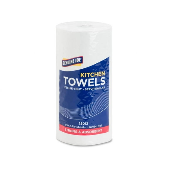 Genuine Joe Paper Towels - 2 Ply - 8" Width x 11" Length - 250 Sheets/Roll - 1 5/8" Core - White - Paper - 12 / Carton