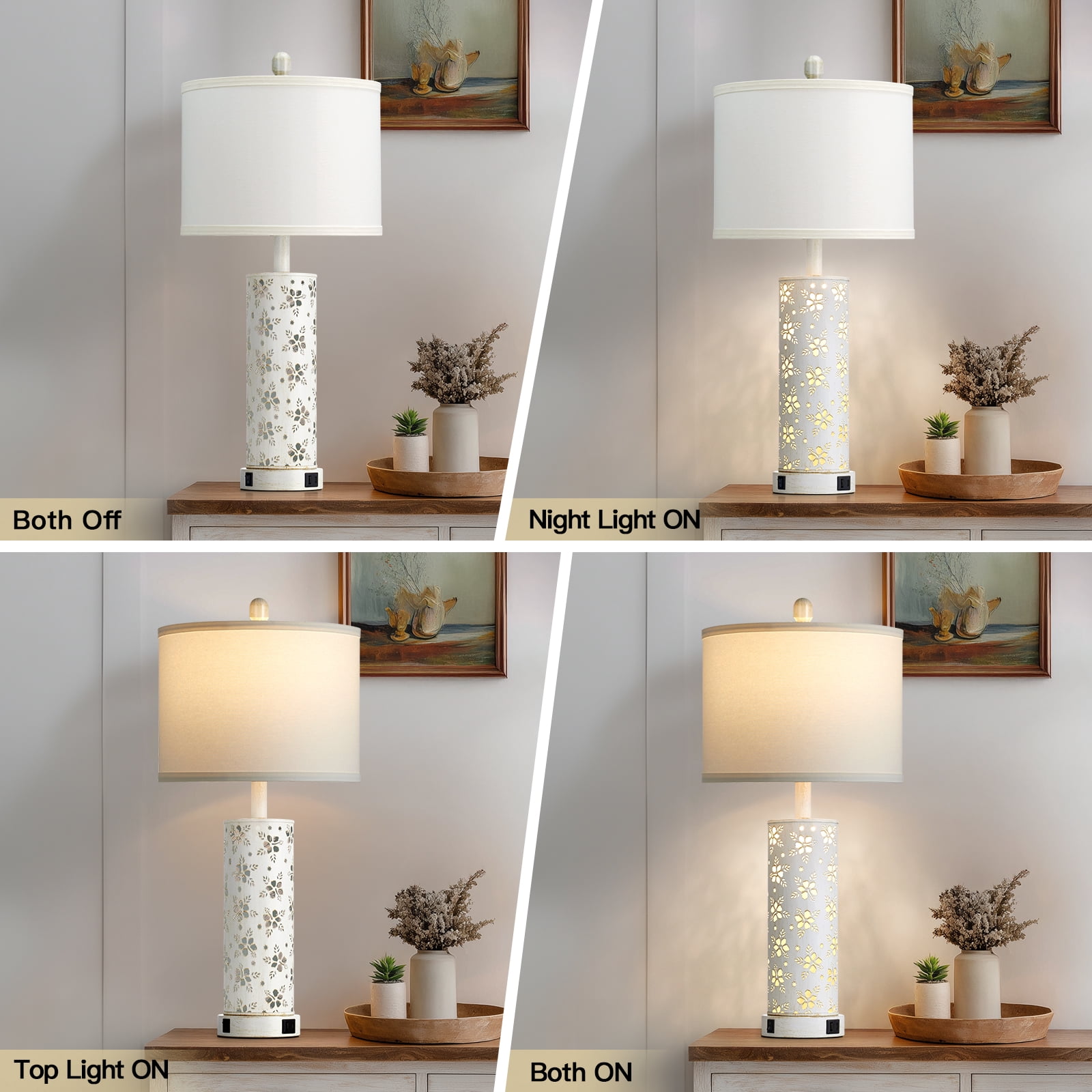Lolikit 27" Table Lamps Set of 2 Beside Lamps for Bedroom Living Room with USB Charging Port, Modern Farmhouse Nightstand Lamps,Bulbs Included