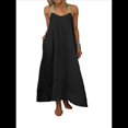 thumbnail image 1 of Vestido de Algodón de Verano para Mujer, Estilo Bohemio, Informal, con Tirantes Finos Ajustables, Espalda Descubierta y Volantes, Corte Holgado y Fluido. Negro S, 1 of 7