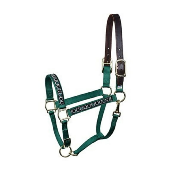 Perri's Ribbon Safety Halter (Hunter Green/Horseshoe, Cob)