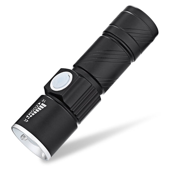 Flashlight USB Mini Handheld LED Long Service Light Professional Torch Outdoor Small Emergency Torches for Camping Hiking Fishing Black