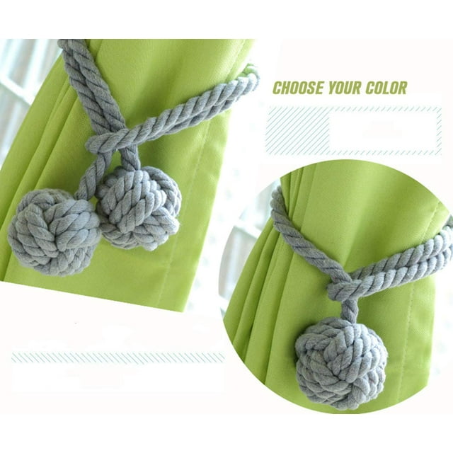1 Pair Hand Knitting Window Curtain Decorative Tiebacks, Window Curtain Tie, Gray, Two Ball