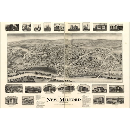 24"x36" Gallery Poster, birdseye map of New Milford, Connecticut, 1906