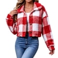 thumbnail image 4 of Tqcoqu Women's Plaid Jackets Long Sleeve Button Front Lapel Fuzzy Fashion Warm Winter Cropped Sherpa Coat, 4 of 7