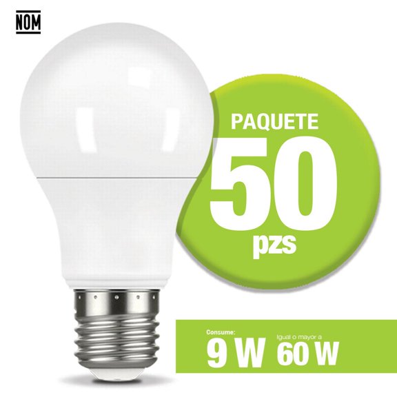 Pack 50 Pzas Foco Ahorrador Eco Led Icon 9w Ilumina 60w Luz Blanca A60