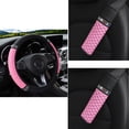 thumbnail image 2 of MYG 3× Bling Leather Rhinestone Car Steering Wheel Cover with Shoulder Pads Pink, 2 of 10