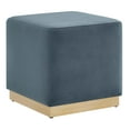 thumbnail image 2 of Tilden 17" Square Performance Velvet Upholstered Ottoman in Cadet Blue Natural, 2 of 9