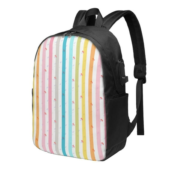 YFYANG 17" Laptop Backpack, Rainbow Line Pattern Fashion Travel Work Backpack with USB and Headphone Cable Interface for Men and Women