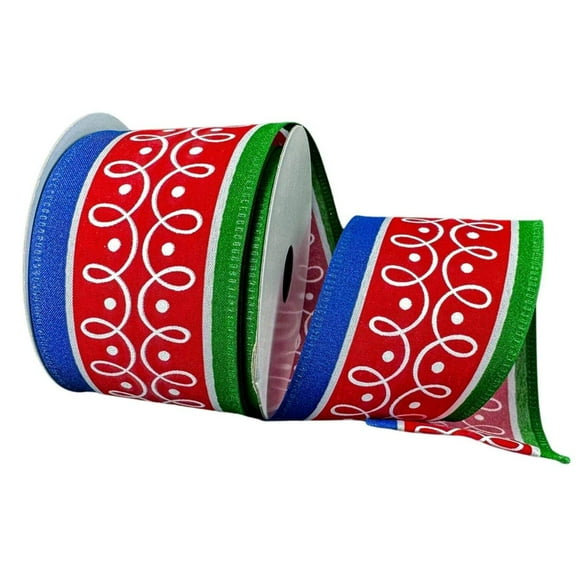 2.5" Loop Patterns Ribbon: Red  Green (10 Yards)
