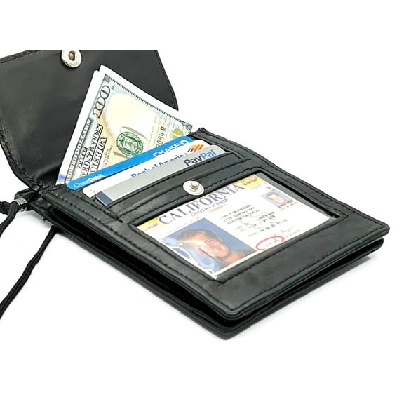 RFID Blocking Genuine Leather Passport Holder Credit Card Organizer with Lanyard Neck Strap
