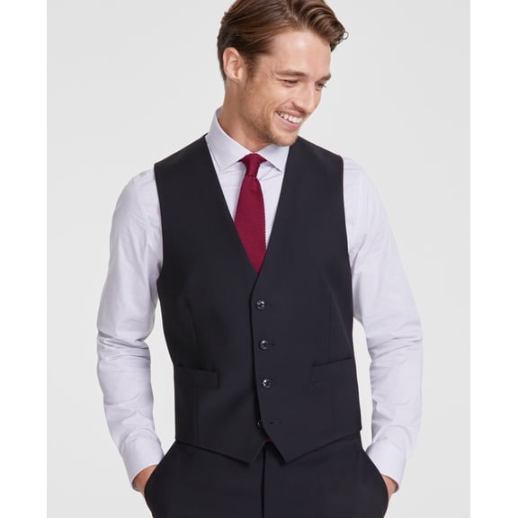 Calvin Klein Mens Slim fit Button-Up Suit Vest Medium Grey Solid Stretch Wool