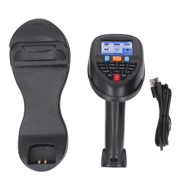 Lector de código de barras inalámbrico de 2,4 GHz, lector de código de barras 1D portátil USB con base de carga y recopilador de datos.