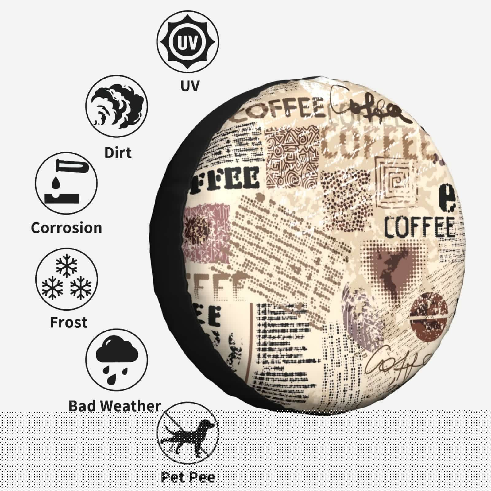 thumbnail image 6 of Kll Abstract Coffee Pattern With Letters Tire Cover,Universal Wheel Tire Cover For Trailer, Rv, Suv, Truck,Camper And Many Vehicle,(17 Inch), 6 of 7