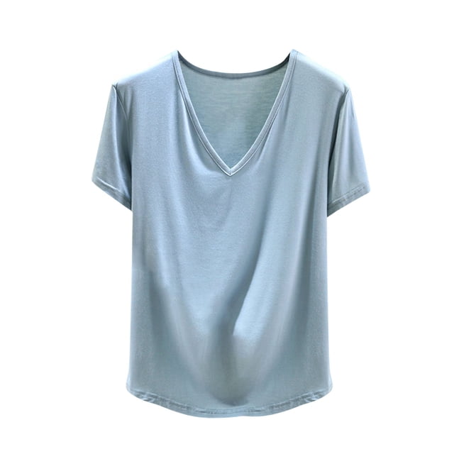 Timegard Hauts d'Été pour Femmes Col en V à Boutons Manches Courtes Couleur Unie Pyjama Confortable Décontracté Hauts