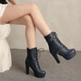 thumbnail image 6 of Mid Calf Boots Women Kitten Heel Square Toe Lace-Up Booties Casual Outdoor Comfortable Dressy Boots Winter Warm Shoes for Women Dark Blue 9.5, 6 of 6