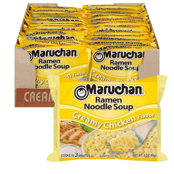 Maruchan Ramen Noodle Soup Creamy Chicken Flavor, 3 oz, Pack of 24