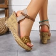 thumbnail image 4 of Rokment Womens Metallic Braided Platform Wedge Dressy Sandals Beach Boho Casual Leather Faux Wooden Chunky High Heel Ankle Strap Dress Pumps for Woman Summer C Size 7, 4 of 6
