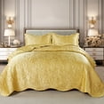 thumbnail image 2 of Home Soft Things 3 Piece Quilted Satin Bedspread Set - Queen 96"x96" - Gold, 2 of 12