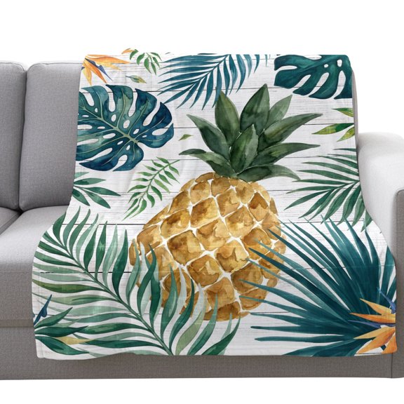 Fleece Blanket Summer Tropical Pineapple Blankets,Soft Cozy Warm Flannel Throw Blanket,Vintage Wooden Plank Blanket for Bed Couch Sofa 40x50in