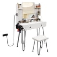 thumbnail image 2 of TC-HOMENY Makeup Vanity Table Set with Power Station, Dressing Table w/ Mirror & 2 Drawers, Vanity Desk for Bedroom, dressing room, White, 2 of 10