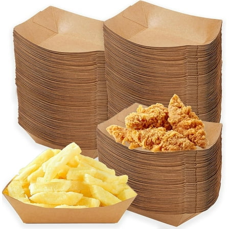 2lb Paper Food Trays, 50 Pack Disposable Paper Boat, Kraft Serving Boats, Heavy-Duty Food Holder Trays for Snacks French Fries Nachos Hot Dog Tacos BBQ Party(Brown)