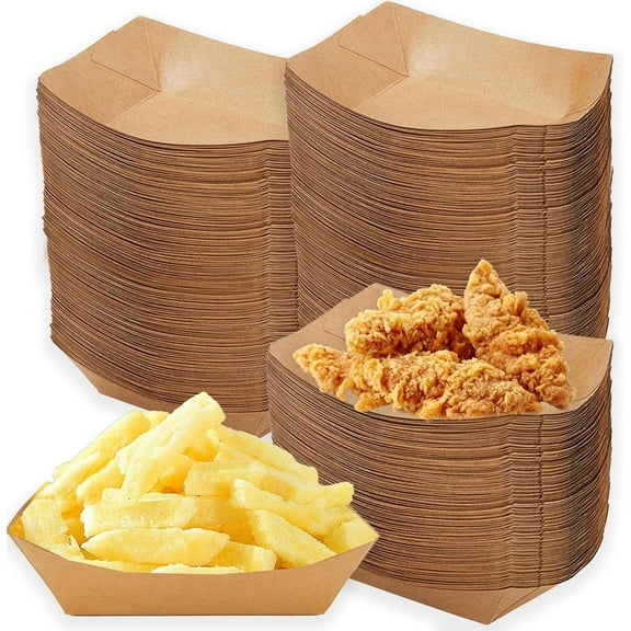 2lb Paper Food Trays, 50 Pack Disposable Paper Boat, Kraft Serving Boats, Heavy-Duty Food Holder Trays for Snacks French Fries Nachos Hot Dog Tacos BBQ Party(Brown)