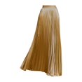 thumbnail image 4 of Women's High Waist Satin Maxi Skirt, Elegant Pleated A-Line Long Skirt with Elastic Waistband, Flowy Casual Midi Skirt for Daily Outings, Dates and Holiday Parties Gold M, 4 of 4