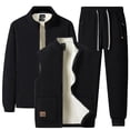 thumbnail image 2 of Txeol Mens 3 Piece Sweatsuits Sets Sherpa Fleece Lined Thermal Track Suits Casual Thicken Jacket&Vest&Pants Sportswear Warm Cozy Jogging Suit Black,XXXL, 2 of 5