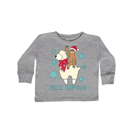 

Inktastic Feliz Navidad Cute Sloth and Llama with Snowflakes Gift Toddler Boy or Toddler Girl Long Sleeve T-Shirt